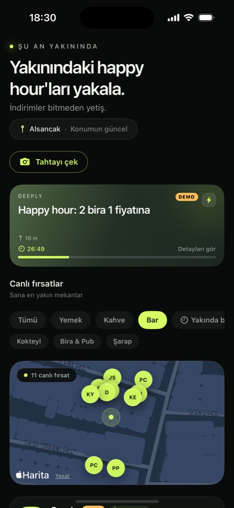HappyNear uygulaması: yakındaki bar fırsatları